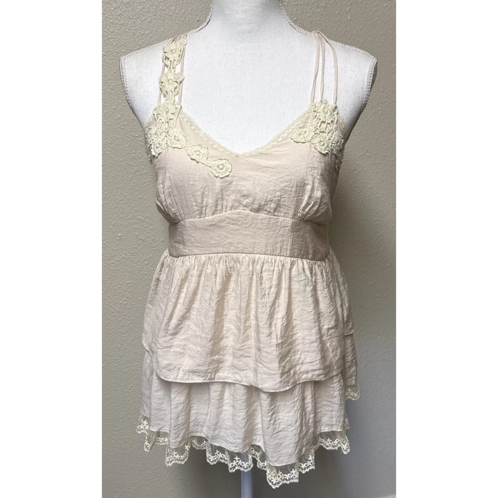 Babydoll Top Lace Ruffle Tiered Coquette Summery Delicate Boho Cowgirl‎ Romantic